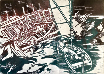 >Song To The Siren< -Tim Buckley, Larry Beckett —> Linocut